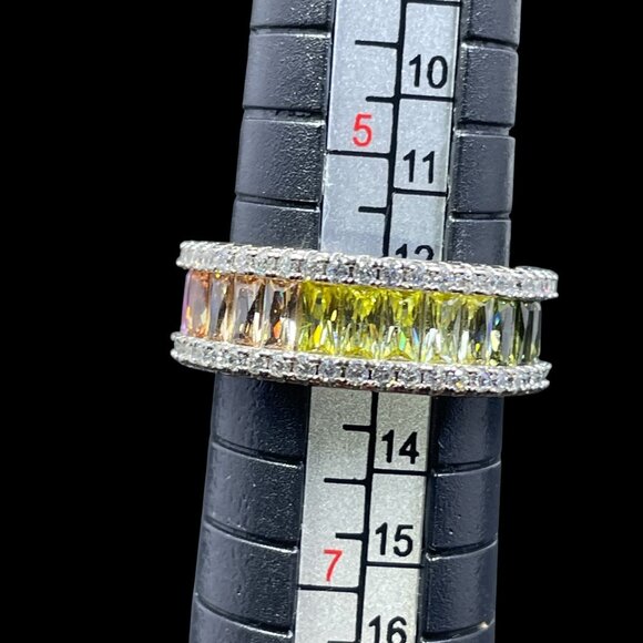 Rainbow Baguette Eternity Ring Silver Plated Size 6 Pride Y2K Bling Statement Gi - Picture 8 of 9